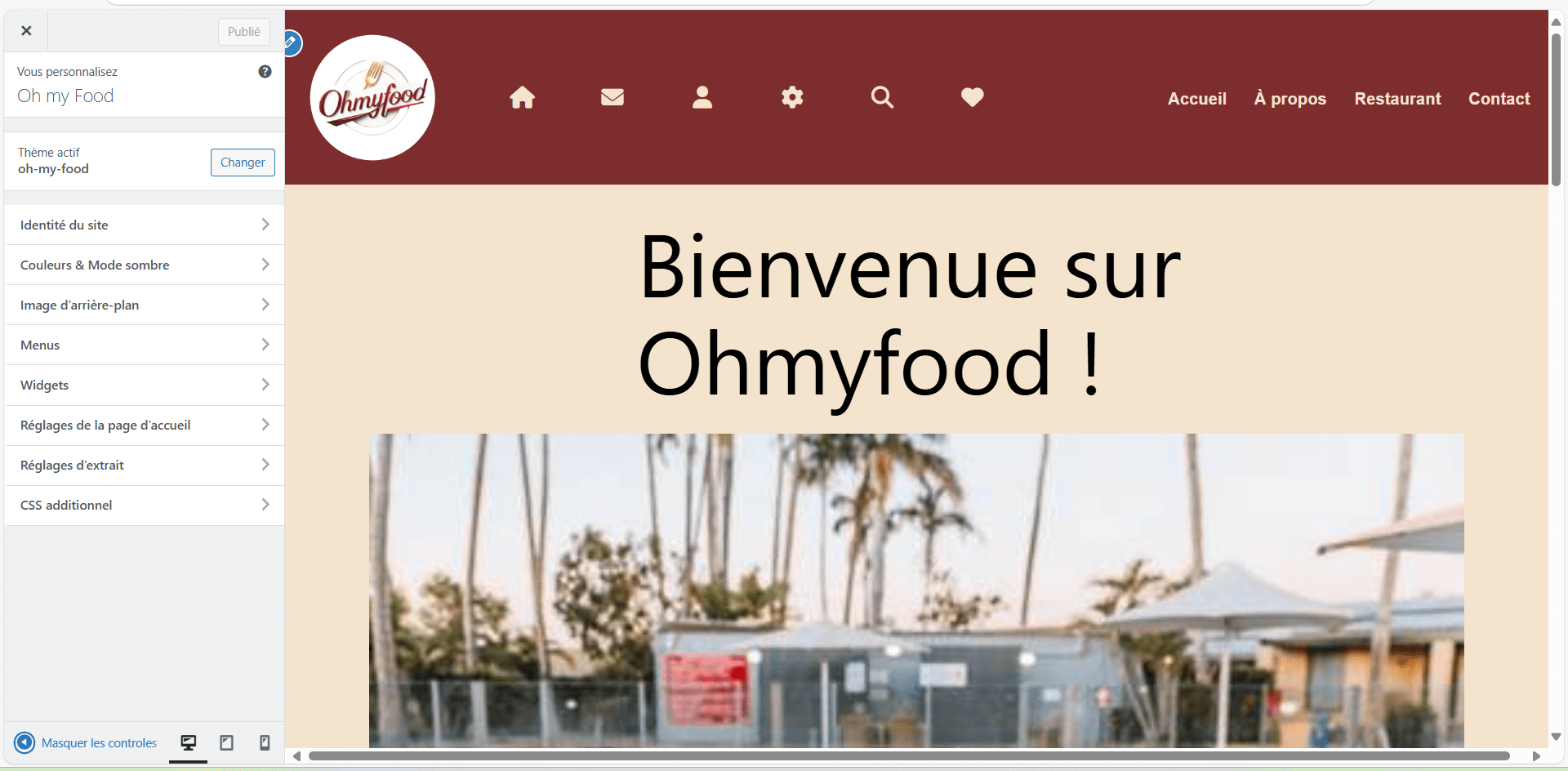 WordPress Customizer — aperçu desktop page d’accueil